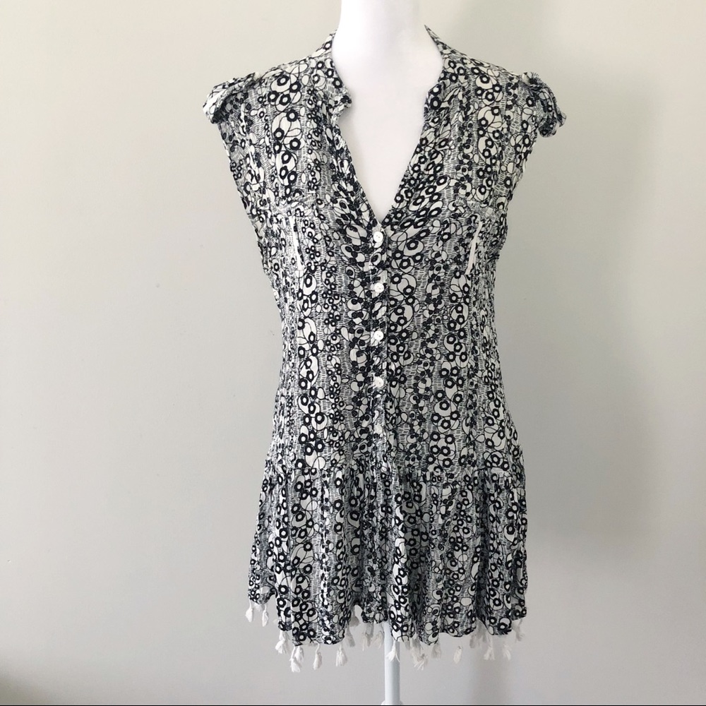 Poupette St Barth Heni Mini Dress Black and White Floral Size XS - Picture 1 of 9